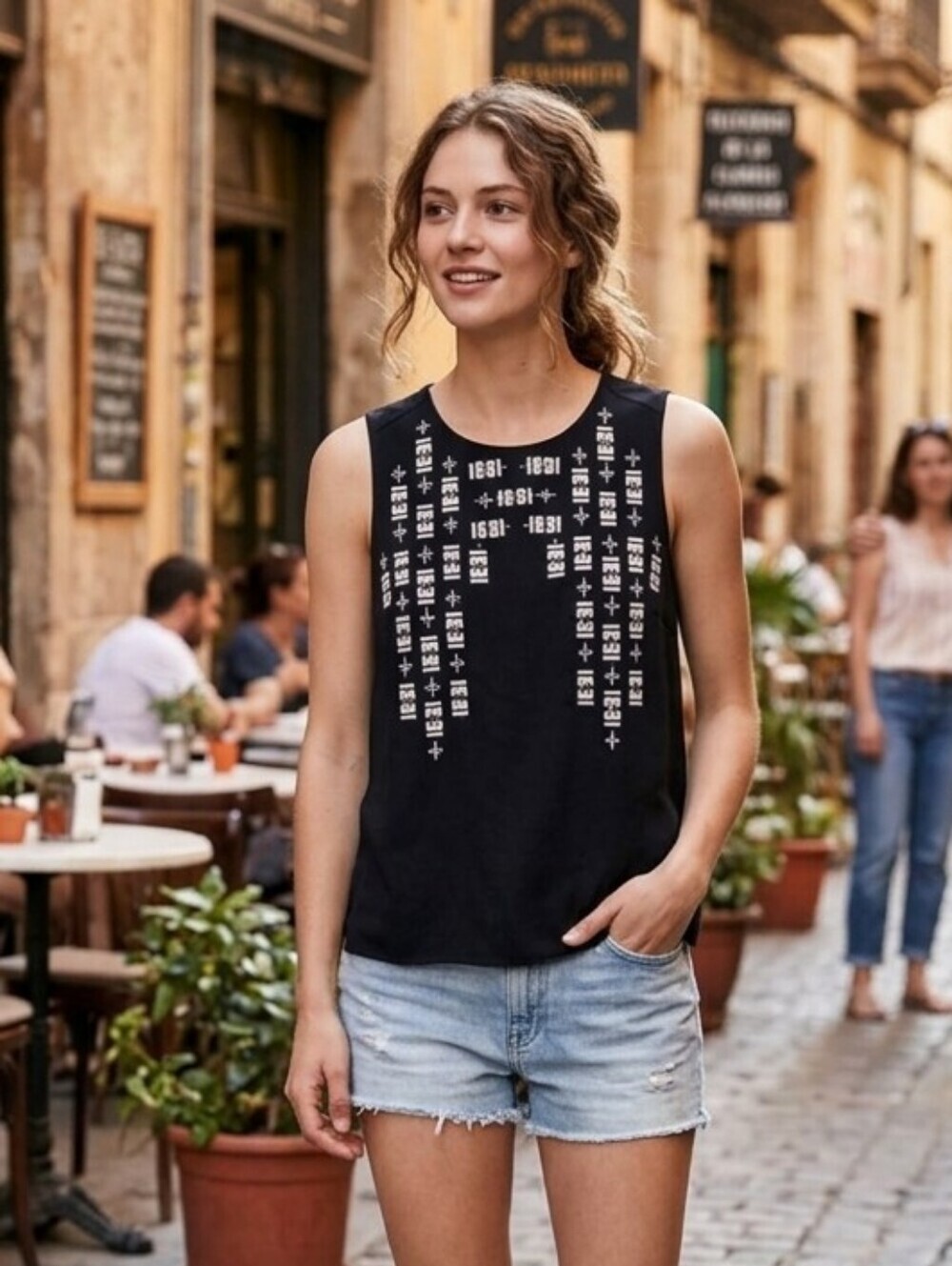 NWOT Madewell Womens Aztec Bohemian Black Embroidered Tank Top Size Small